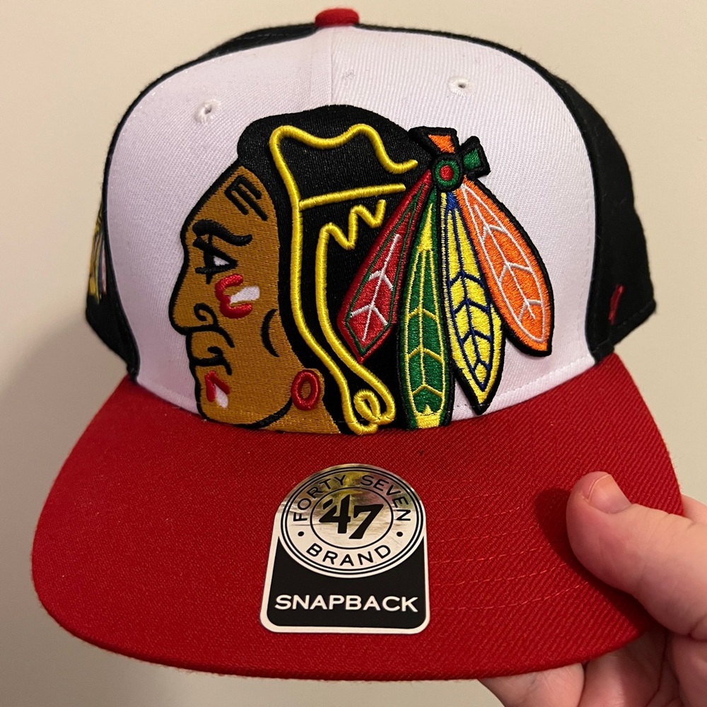 HOSTPICK 💛 NHL Chicago Blackhawks SnapBack Flat Cap ‘47 Forty Seven Brand